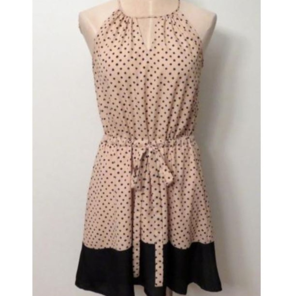 BAR III Peach Black Printed Polyester Dress